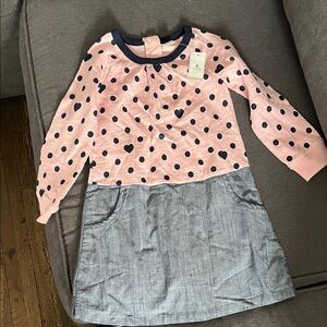 GAP Pink Navy Polka Dot Heart Long-Sleeve Girls Dress